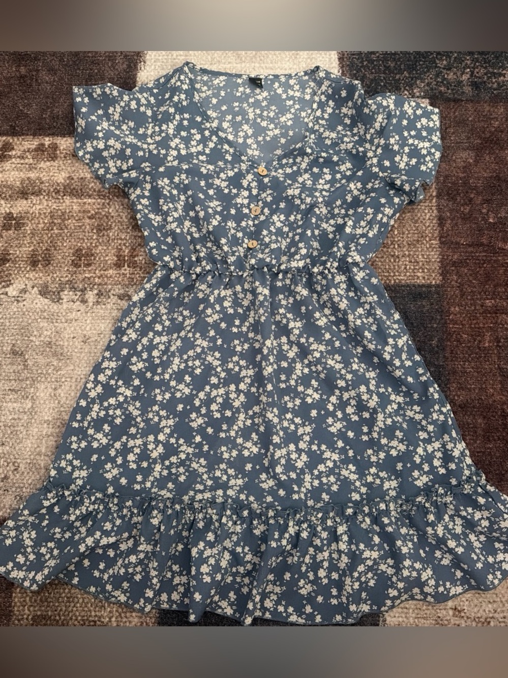 SHEIN Blue Floral Button-Front Ruffle Dress for Women